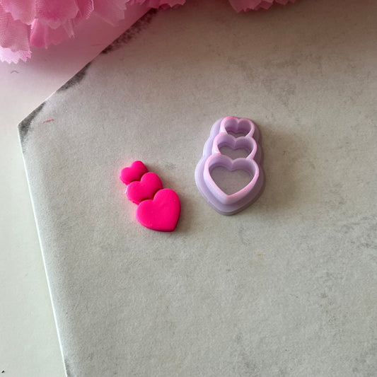 Stacked Heart Cutter | 0.75"-1.25" | Polymer Clay Cutter Earrings Valentines Day