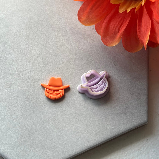 Cowboy Jack-o-Lantern Cutter | 0.75"-1.25" | Fall Polymer Clay Autumn Clay Cutters Fall Scary Halloween Earrings