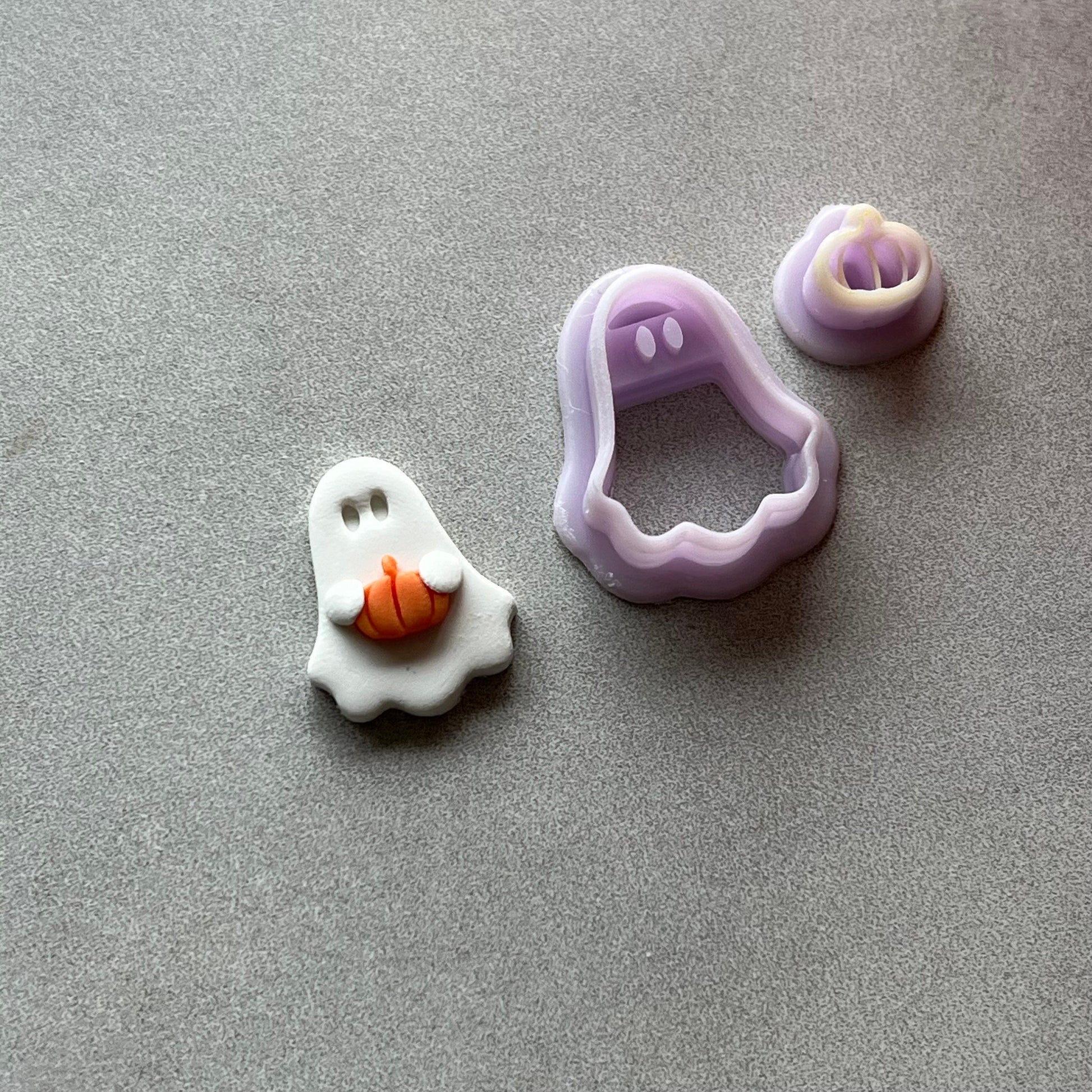 Ghost Holding Pumpkin Cutter (set) | 0.75"-1.25" | Fall Polymer Clay Autumn Clay Cutters Fall Scary Halloween Earrings